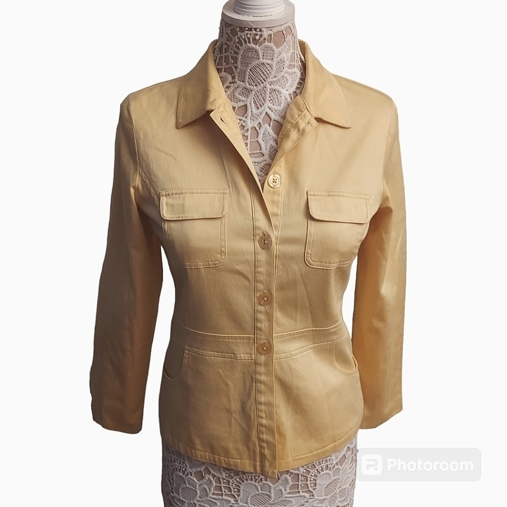 DIALOGUE Butter Yellow Lined Button Down Long Sleeve Blazer Jacket 4 Academia